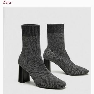 ZARA Fabric silver shimmery sock ankle boots 2102/301 size EU 37 US 6.5 to 7